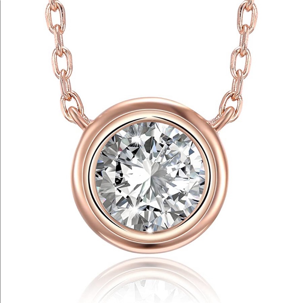 Diamond Solitaire Choker Necklace 14K Rose Gold